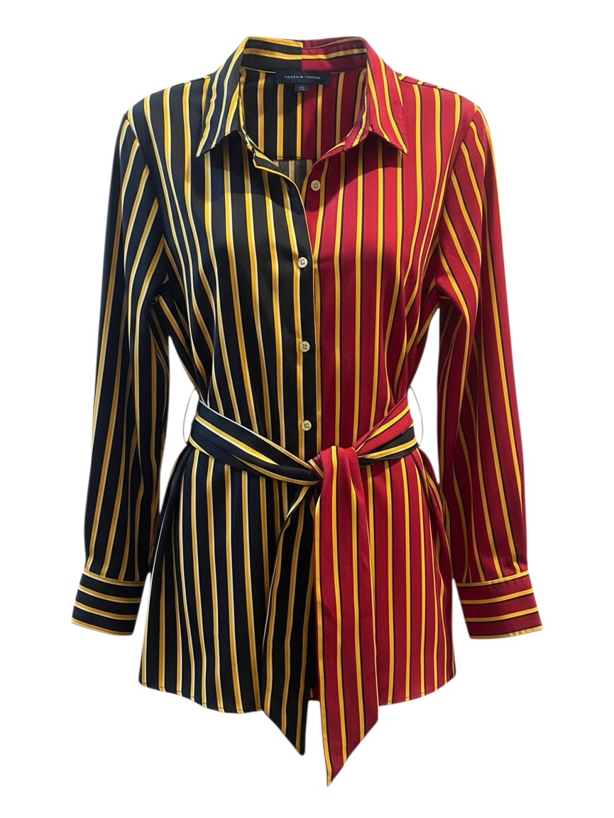Tommy Hilfiger Two-Tone Striped Button-Down Shirt In Navy & Red Vintage Y2k